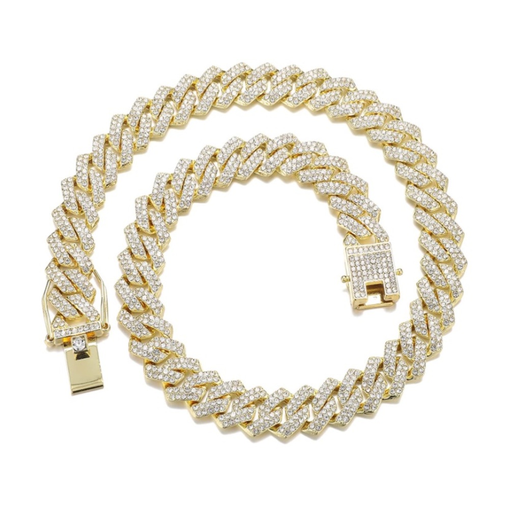 Unisex Cuban Link Chain Iced Out Silver Miami Cuban Necklace Diamond Jewelry
